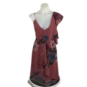 Keepsake The Label Night Lights Rose Spice Floral Asymmetrical Dress Pink S NWT